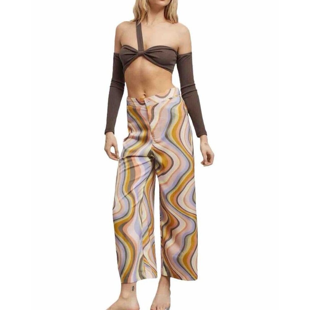 Urban Outfitter UO Olympia Size S Printed Pants Silky Funky Retro Hi Rise